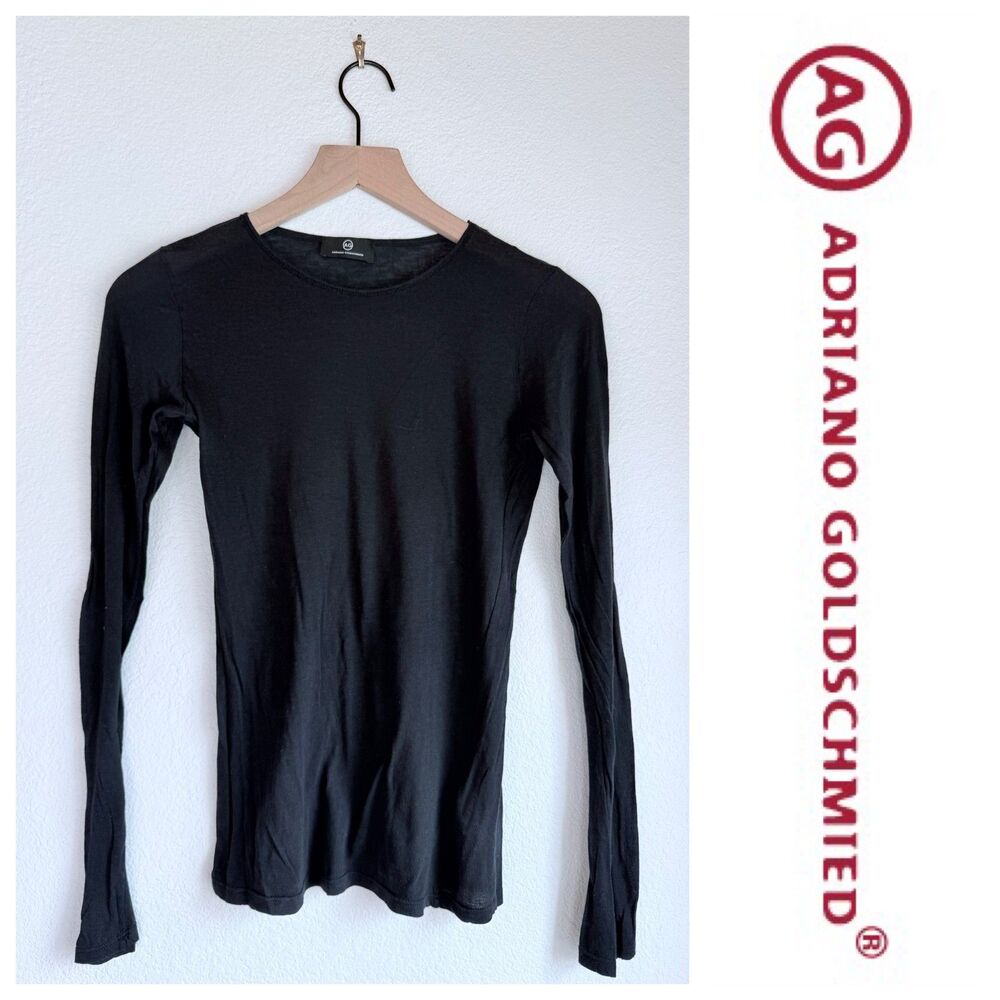 AG Adriano Goldschmied Black Stretch Cotton Tissue Long Sleeve Top Size S NWOT